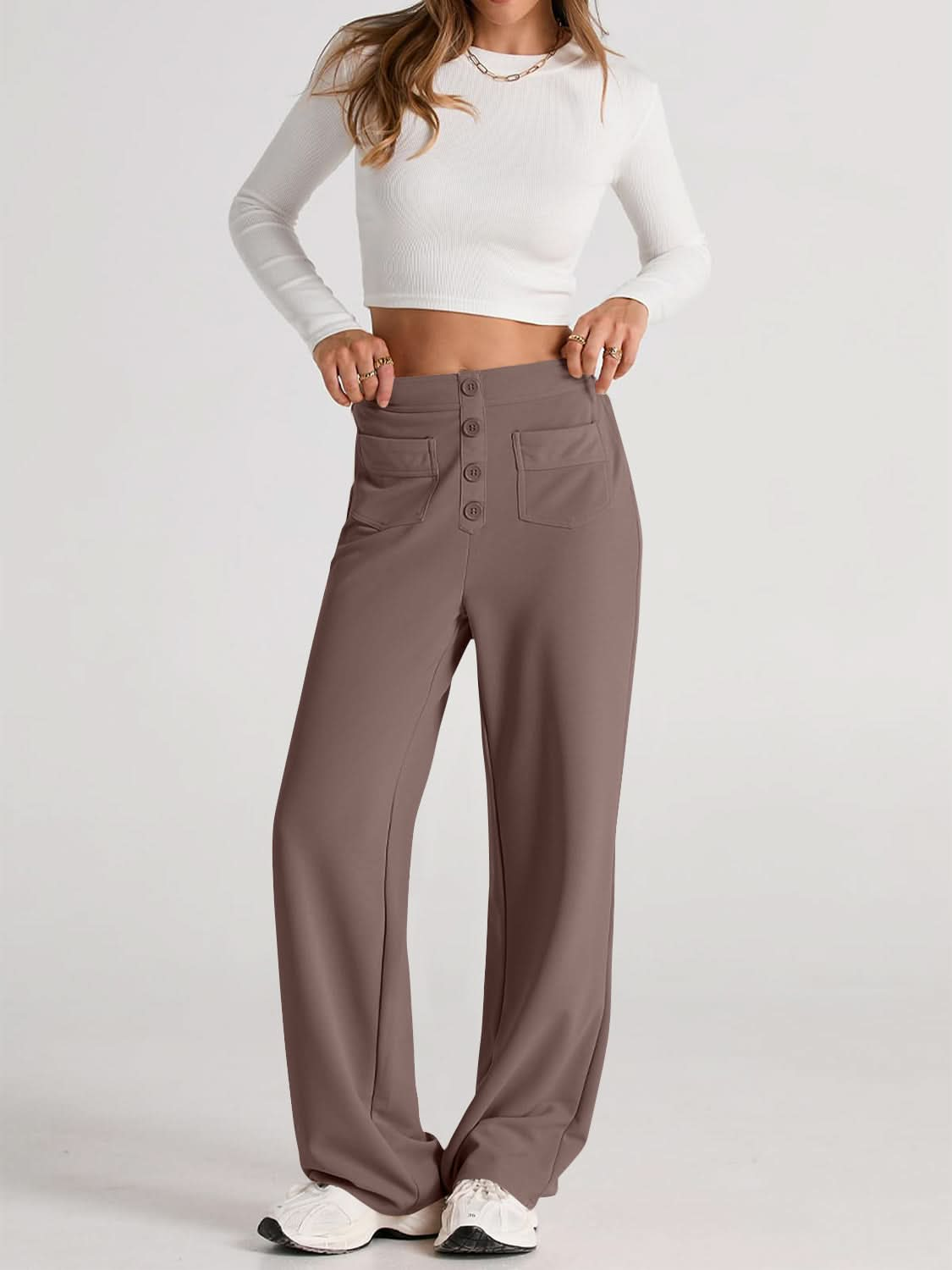 High Rise Wide Leg Trousers with Pockets