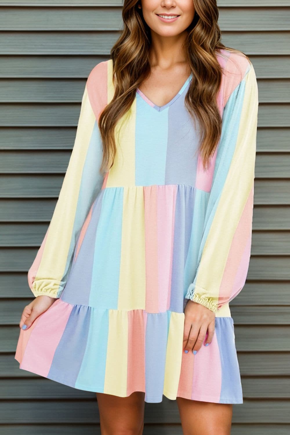 Color Block Long Sleeve Mini Dress.