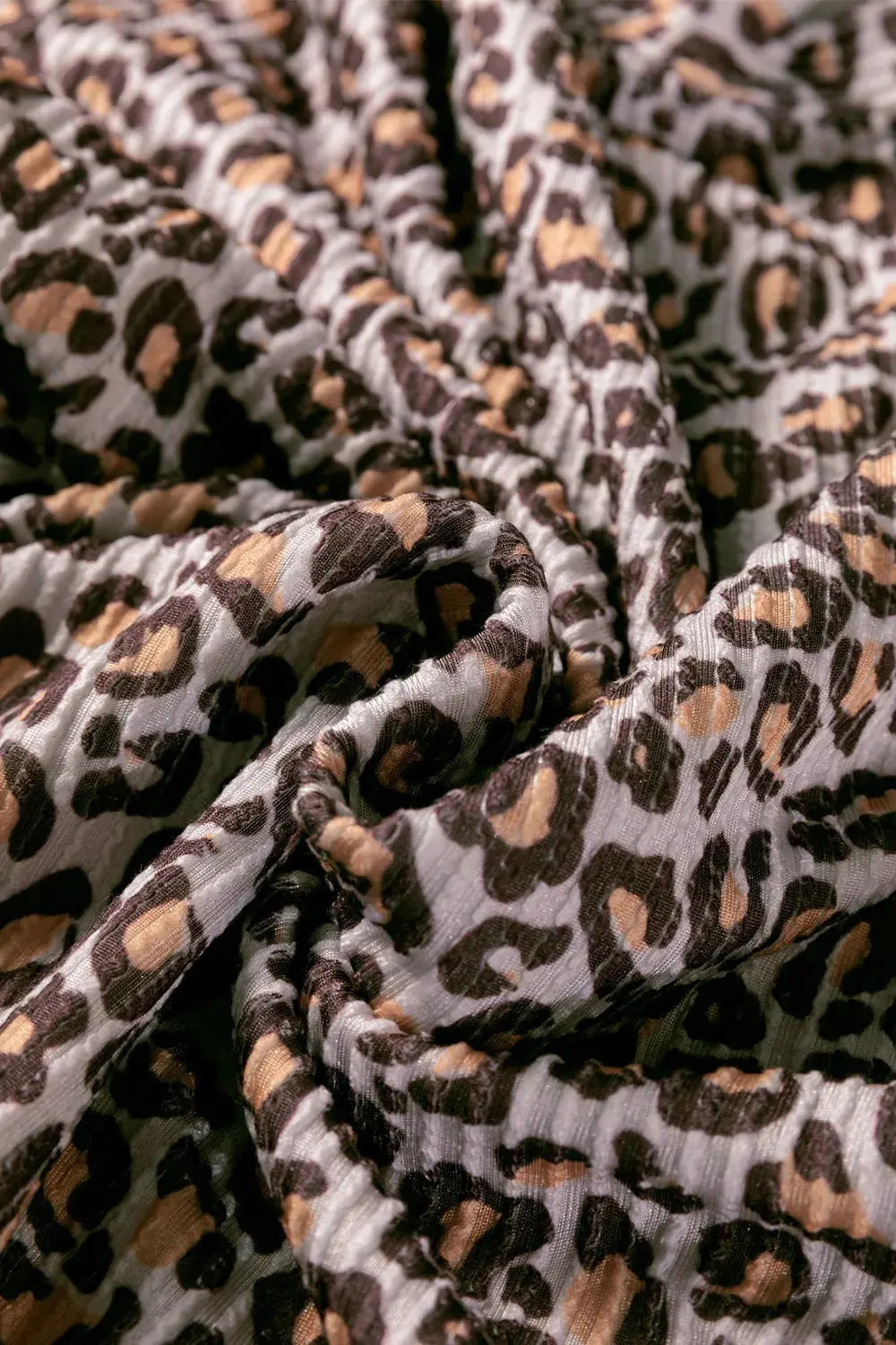 Leopard Ribbed Long Sleeve Top Drawstring Shorts 2pcs Outfit Simply Love
