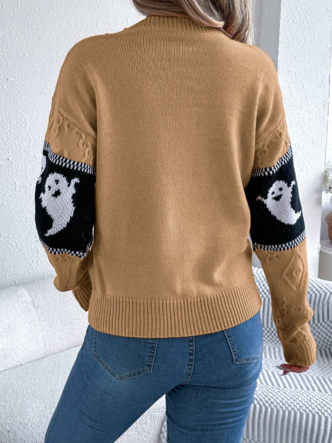 Cozy ghost long sleeve sweater with round neck