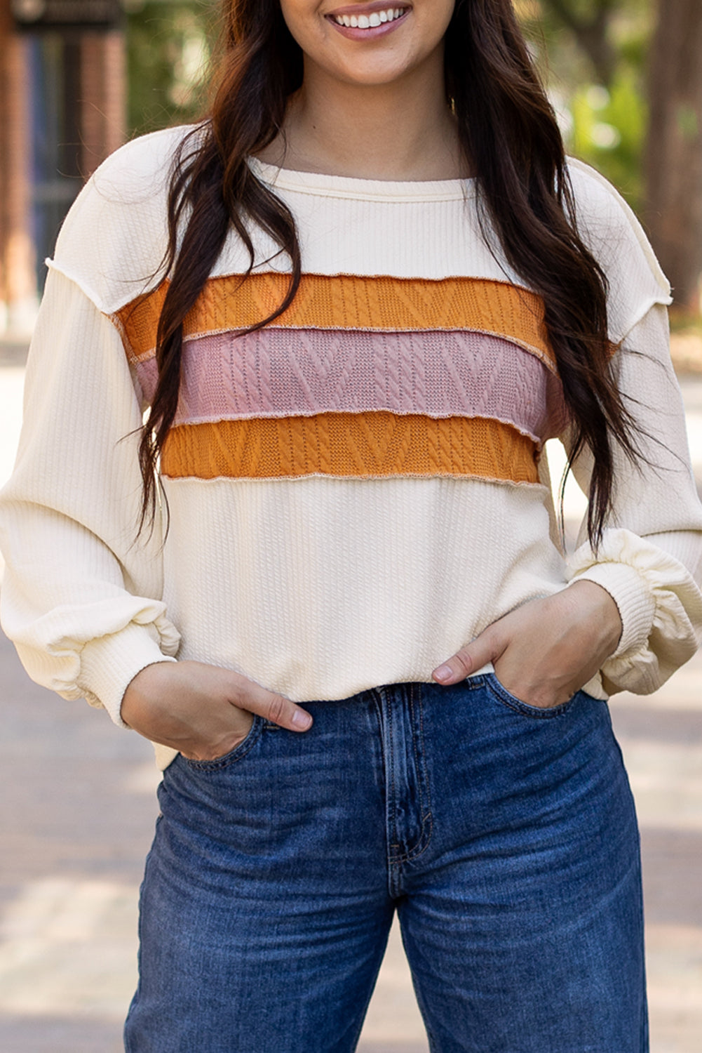 White knit drop sleeve top