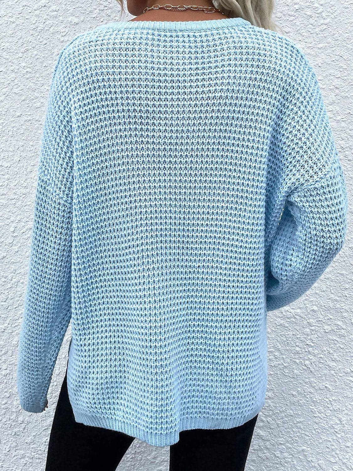 Notched Long Sleeve Sweater.