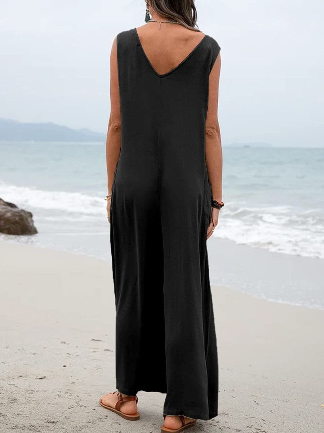 Full Size Wide Strap Jumpsuit with Pockets.