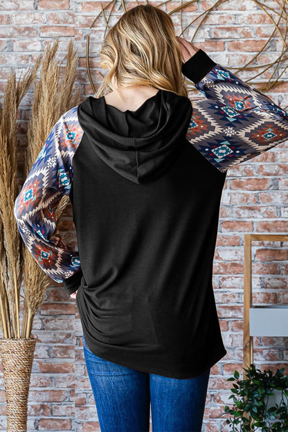 Cozy chic half button hooded long sleeve top with unique print