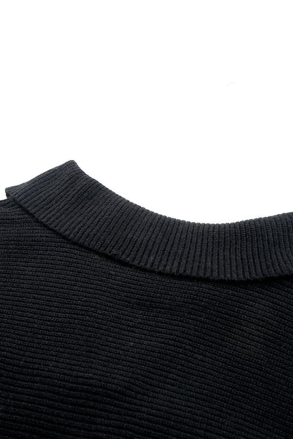 Curvy elegance: Black ribbed knit lapel sweater