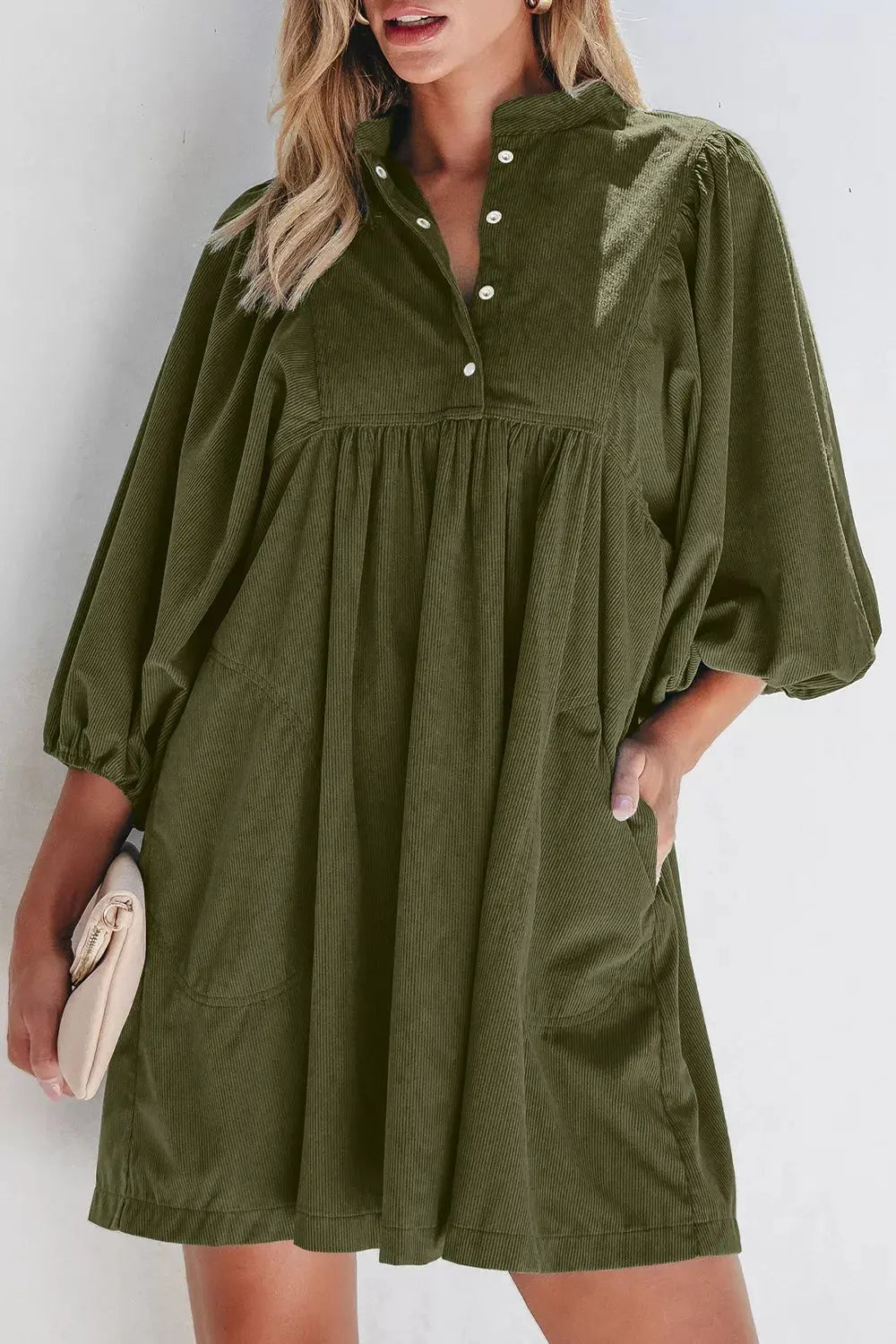 Corduroy Button-Down Babydoll Dress Simply Love