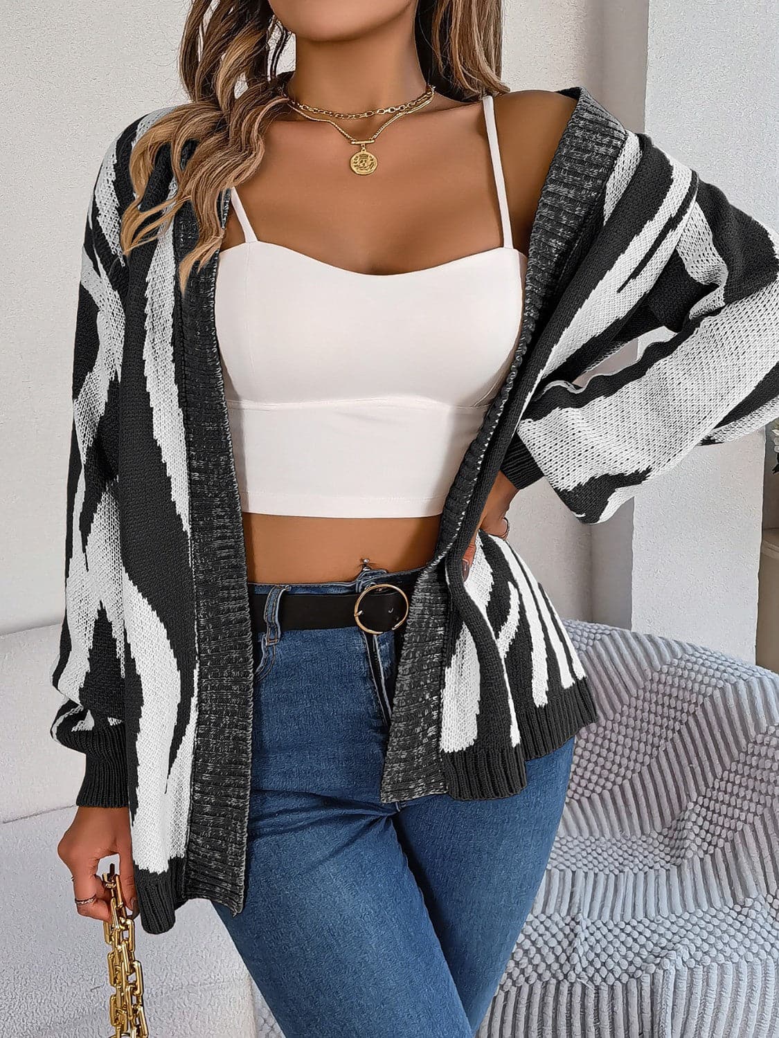 Open Front Animal Print Cardigan.