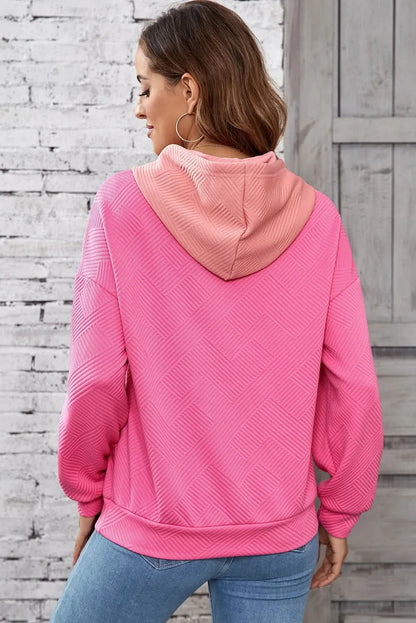 Colorful drawstring long sleeve hoodie with a stylish block design