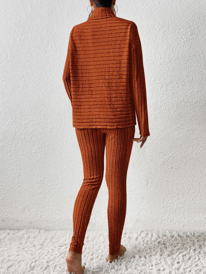 Ribbed Turtleneck Top and Pants Set.