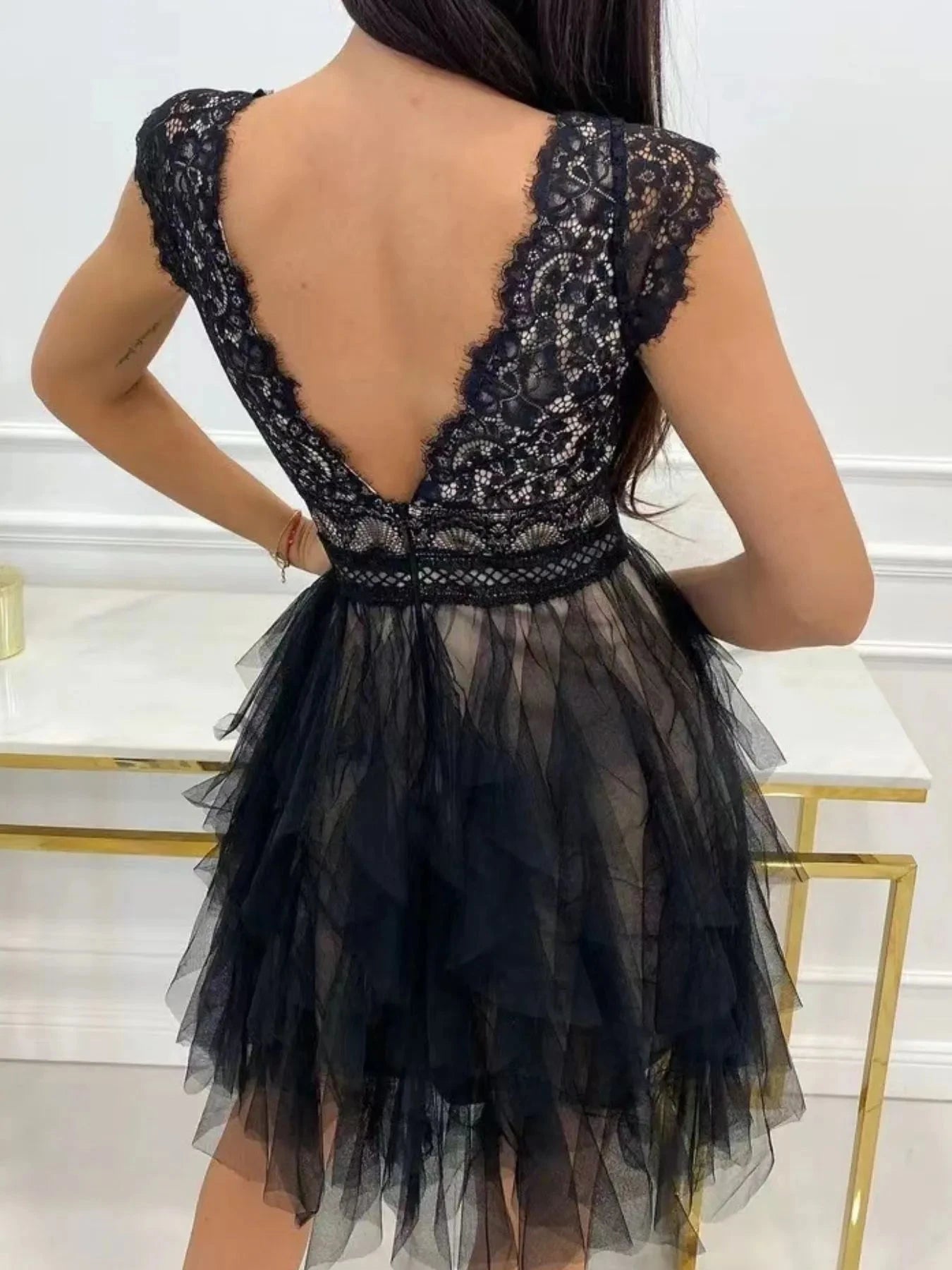 Lace V-Neck Ruffle Dress Coco’s Tee Boutique