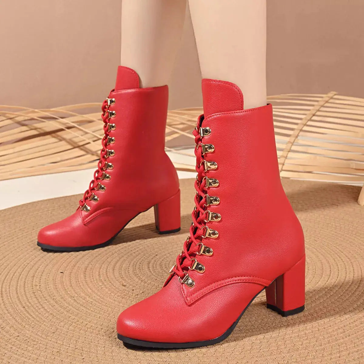 Lace-Up Boots with Block Heel Simply Love