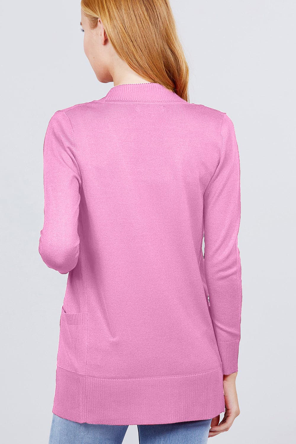 ACTIVE BASIC Ribbed Trim Open Front Cardigan.