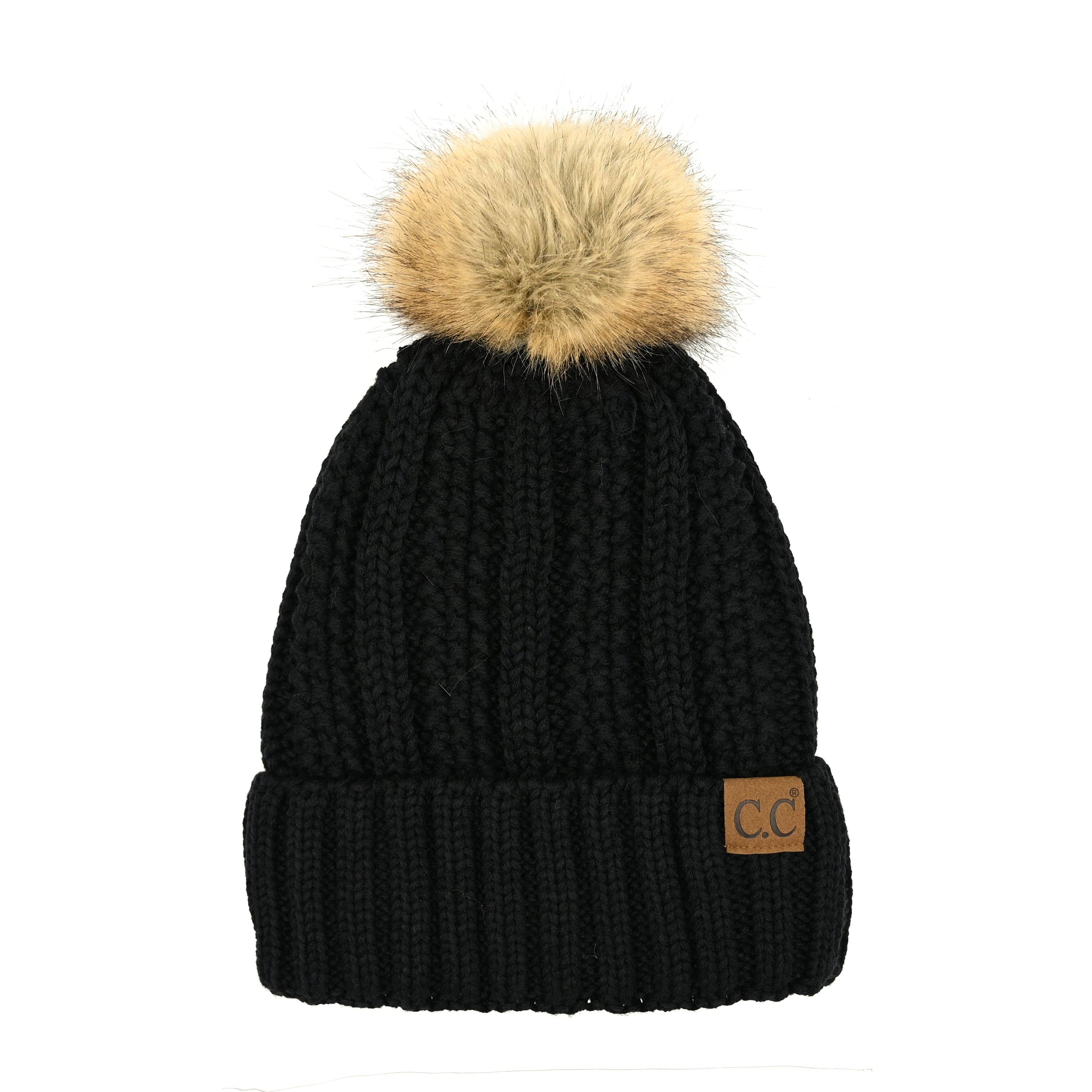 C.C Luxe Fleece-Lined Beanie with Bold Faux Fur Pom Coco’s Tee Boutique