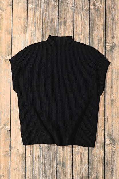 Cozy chic black ribbed knit sweater with patch pocket