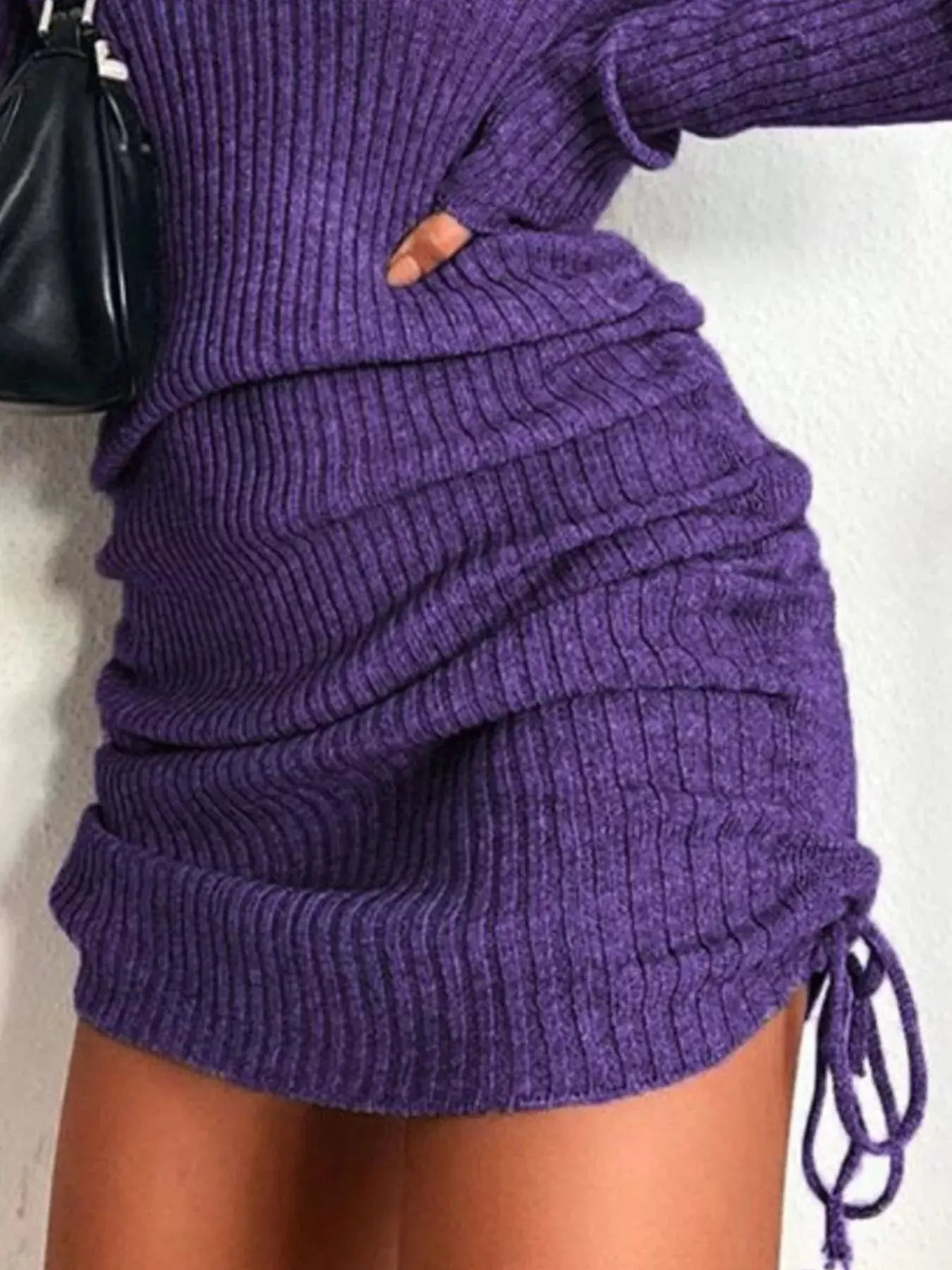 Full Size Ribbed Knit Drawstring Bodycon Sweater Dress Plus Size Simply Love