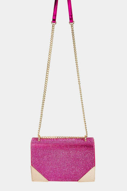 Fame Rhinestone Studded Rectangle Crossbody Bag.