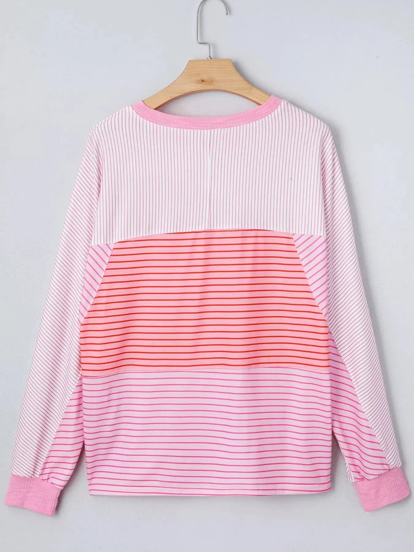 Striped Colorblock Exposed Seam Casual Long Sleeve Top Polyester Blend Simply Love