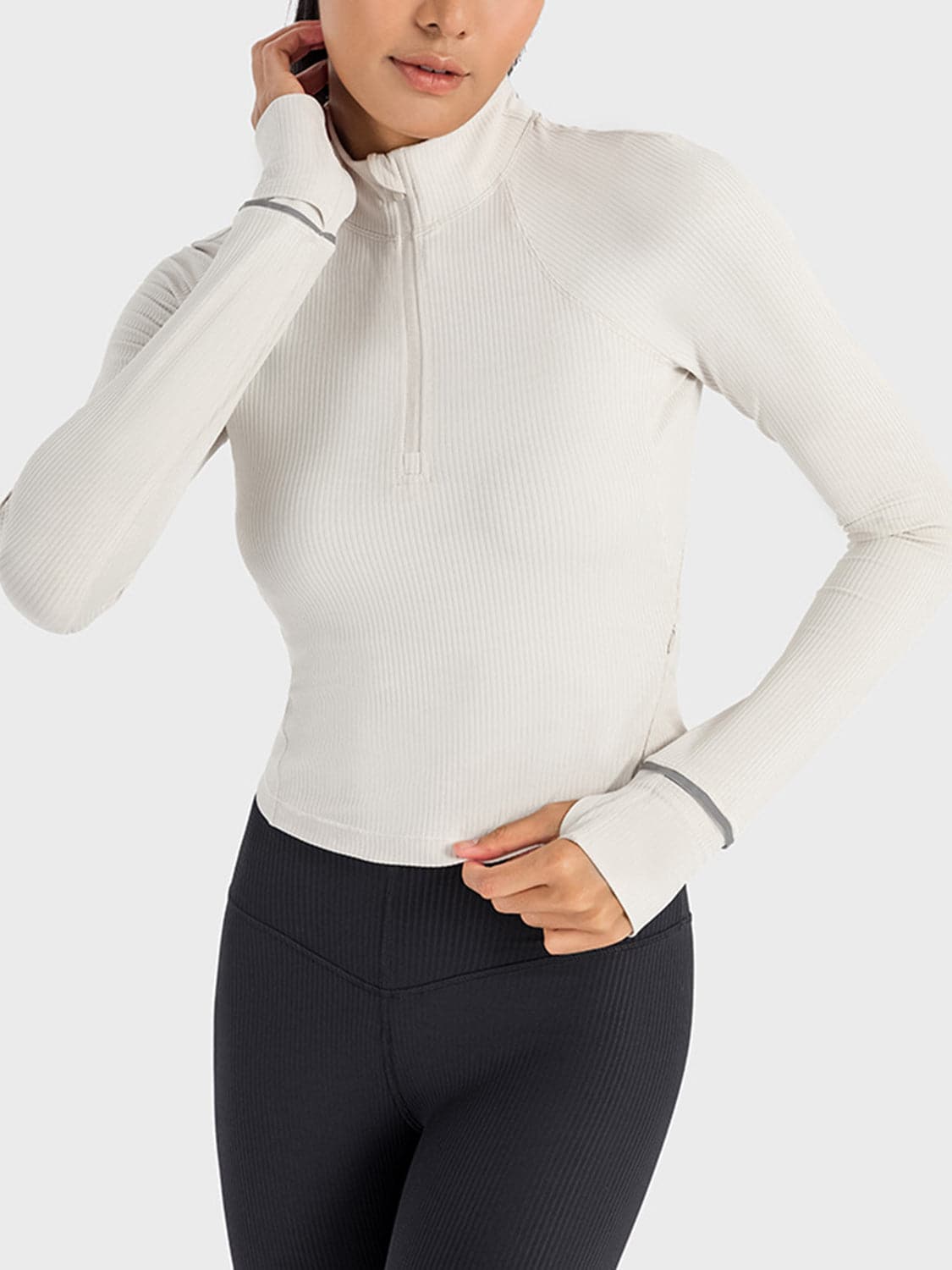 Mock Neck Half Zip Long Sleeve Sport Top.