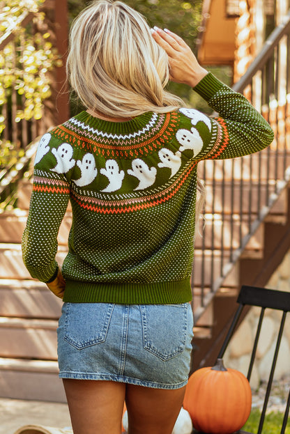 Jungle Green Spooky Ghost Drop Shoulder Sweater