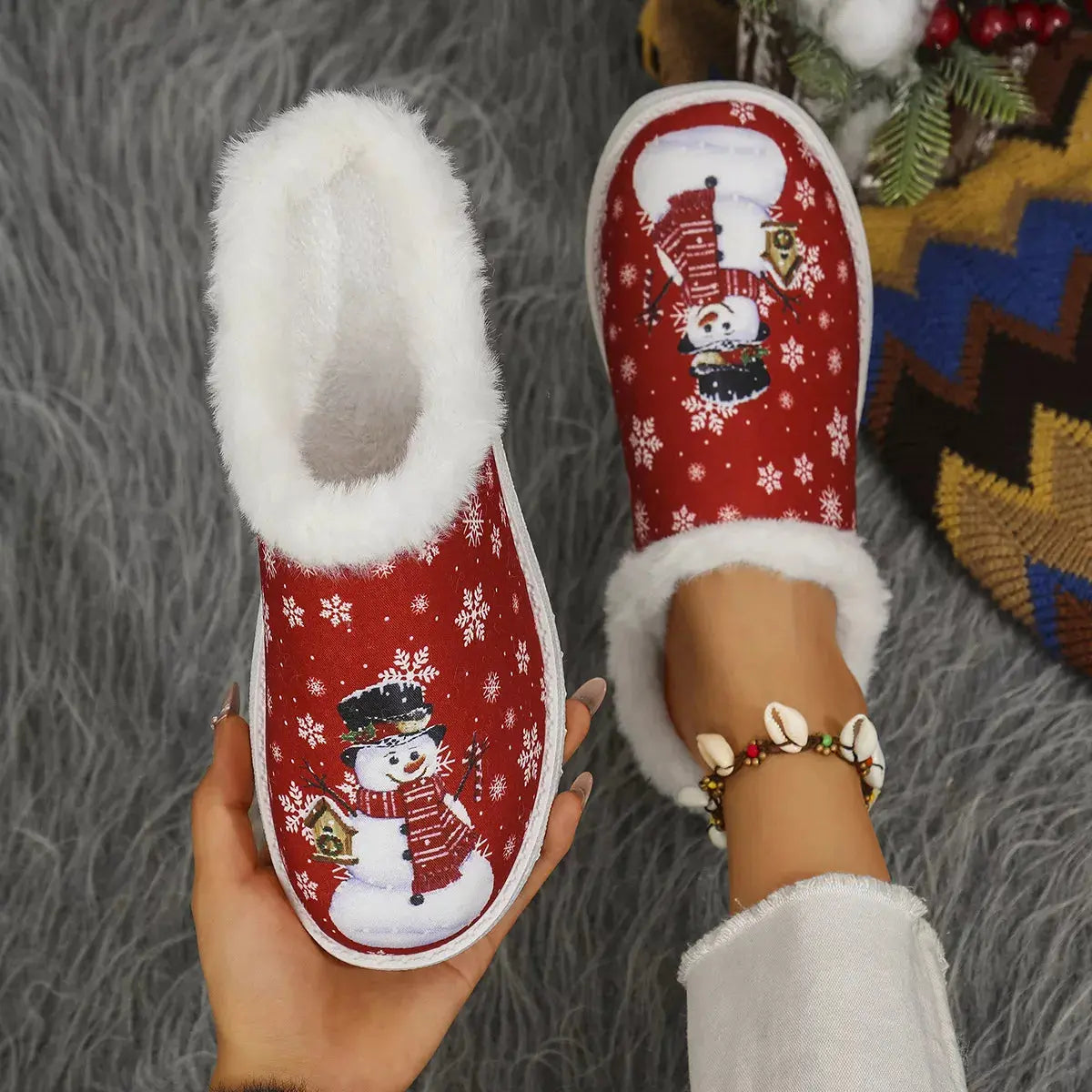 Christmas Snowman Plush Lined Slippers Simply Love