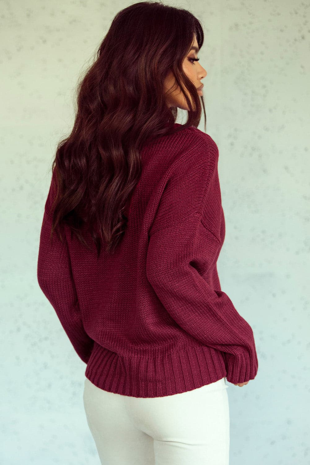 V-Neck Dropped Shoulder Sweater.