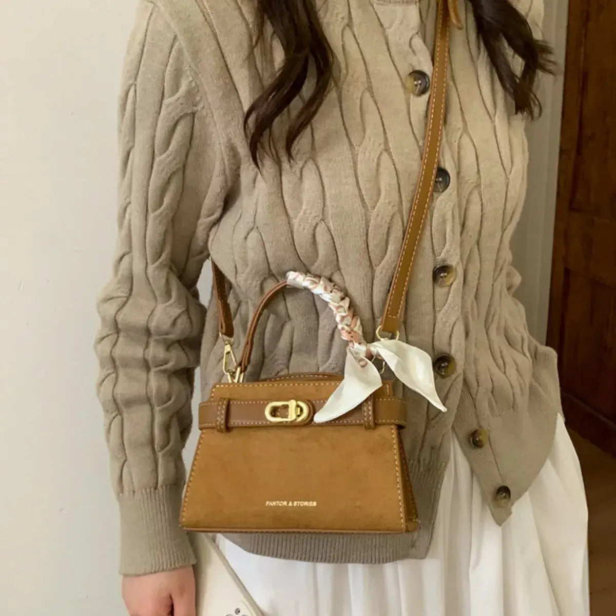 Suede Mini Crossbody Bag with Leather Strap Simply Love
