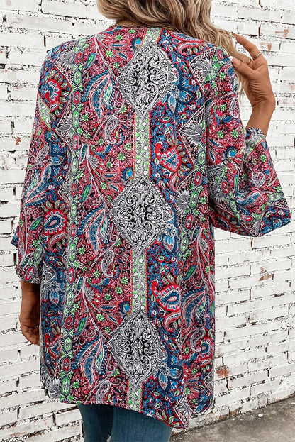 Chic red paisley kimono for effortless layering