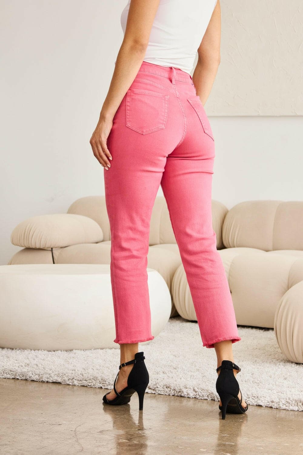 RFM Full Size Tummy Control High Waist Raw Hem Jeans.