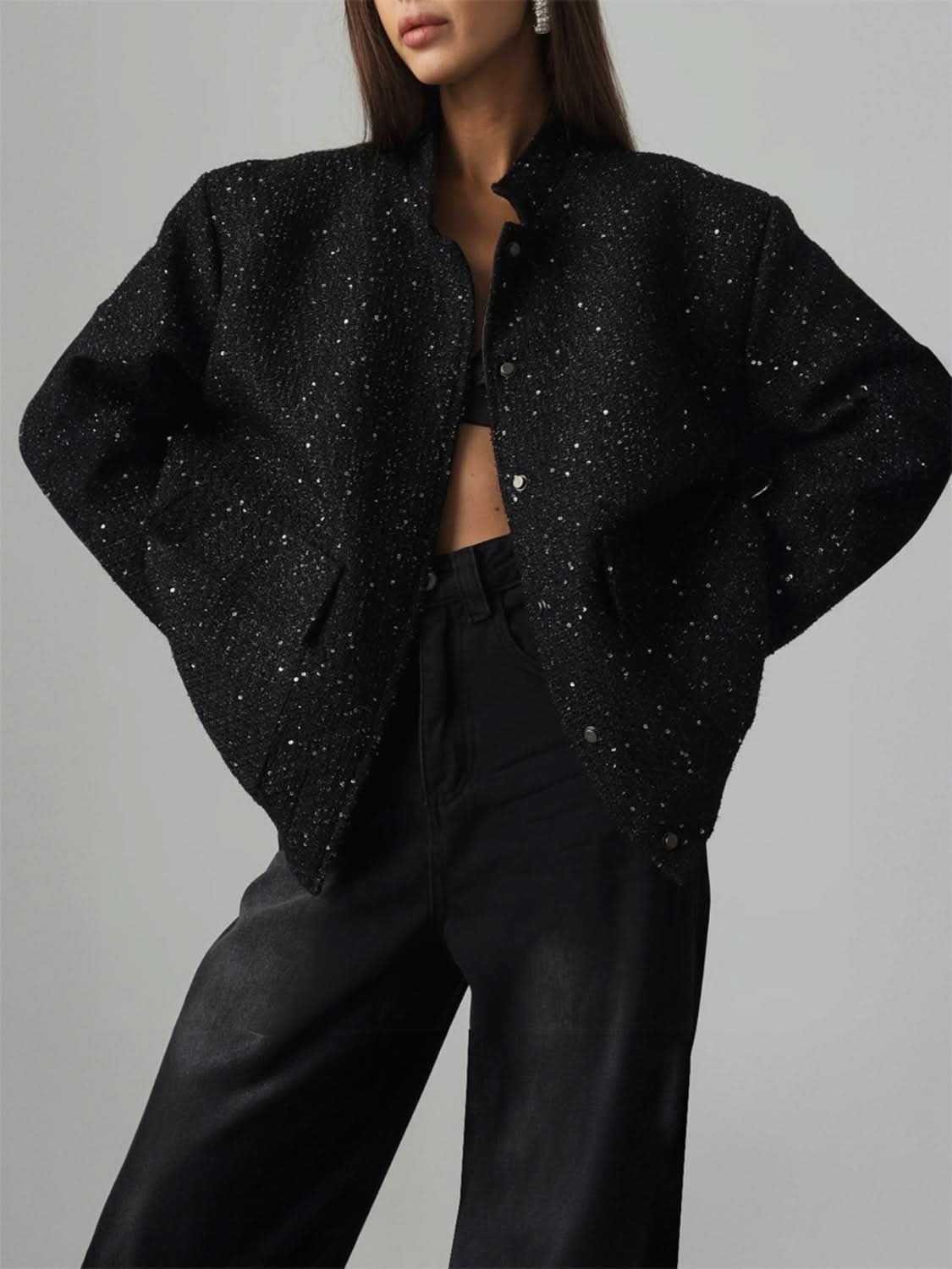 Sparkling Sequin Pocketed Jacket