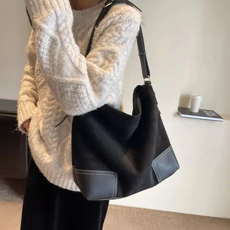 Suede Tote Bag with Leather Trim Simply Love