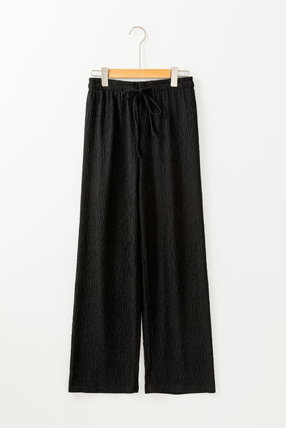 Chic black textured drawstring lounge pants