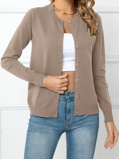 Button Down Round Neck Cardigan.