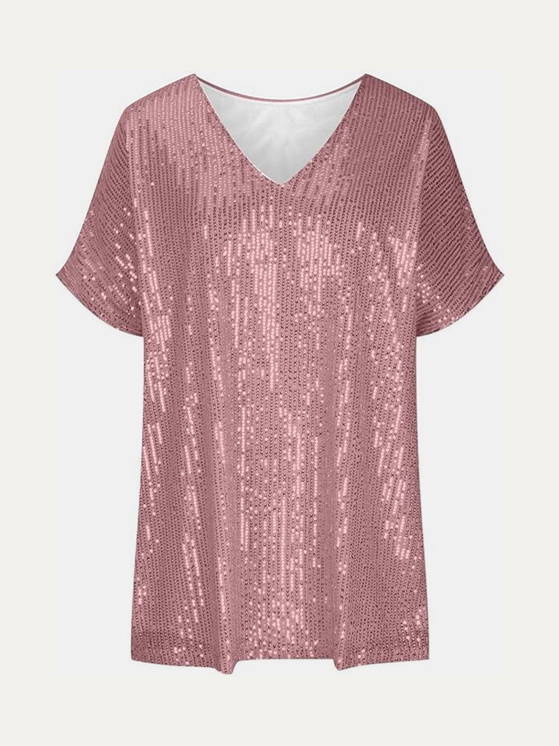 Full Size Sequin V-Neck Short Sleeve Top.