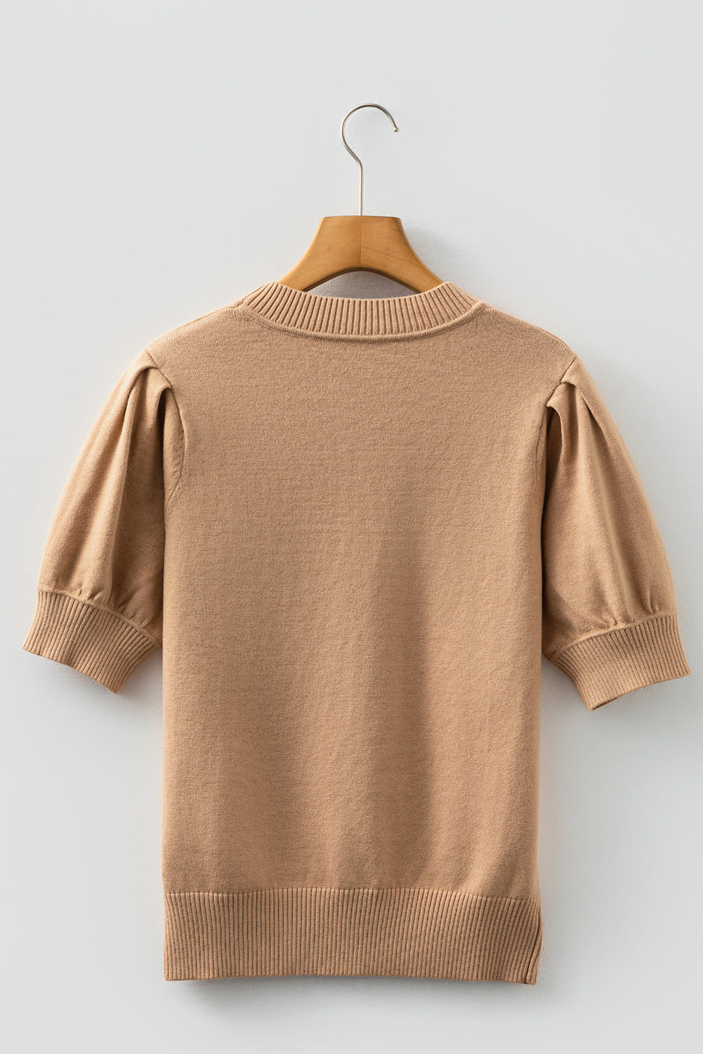 Light French Beige Solid Color Knit Short Puff Sleeve Sweater Dear-Lover Dropshipping