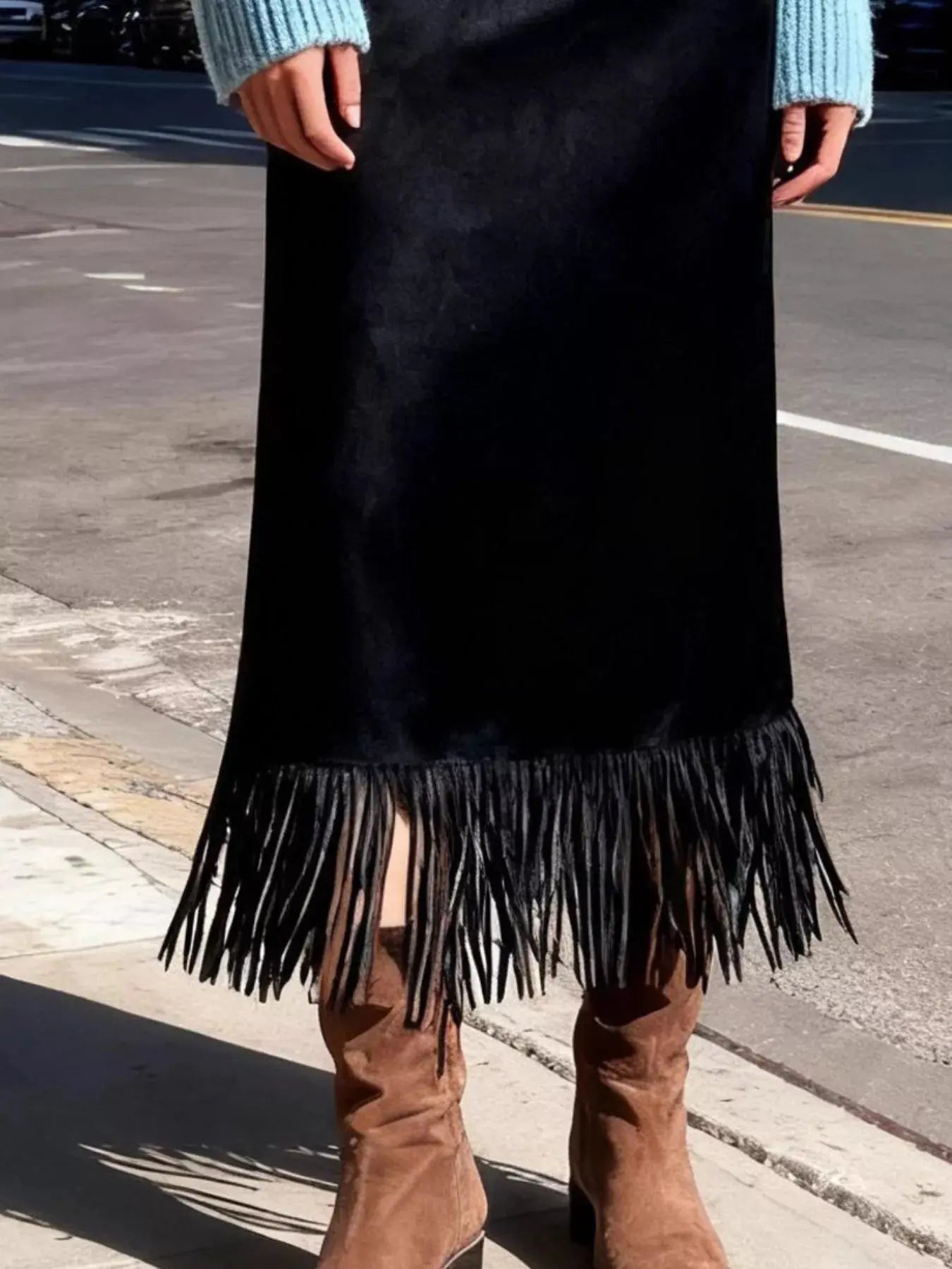 Suede Fringe Midi Skirt Simply Love