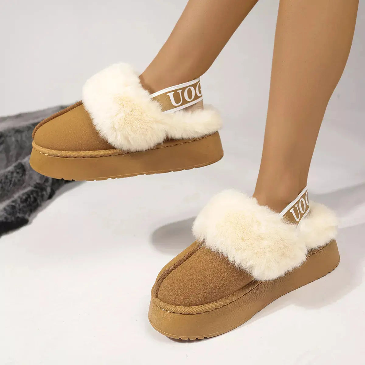 Round Toe Platform Ankle Boots With Faux Fur Lining Suede Rubber Sole Simply Love