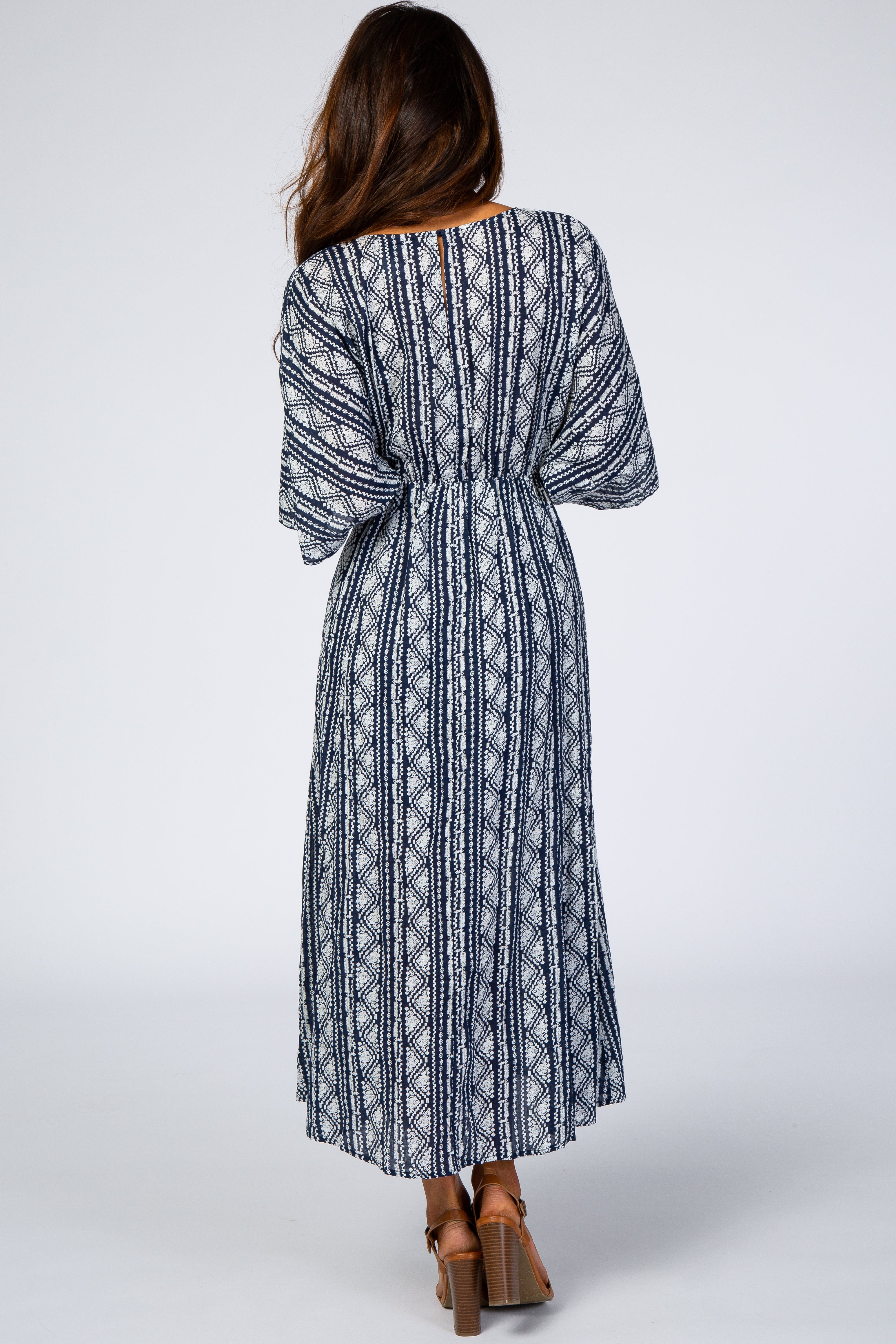PinkBlush Navy Printed V-Neck Midi Dress - Detail View
