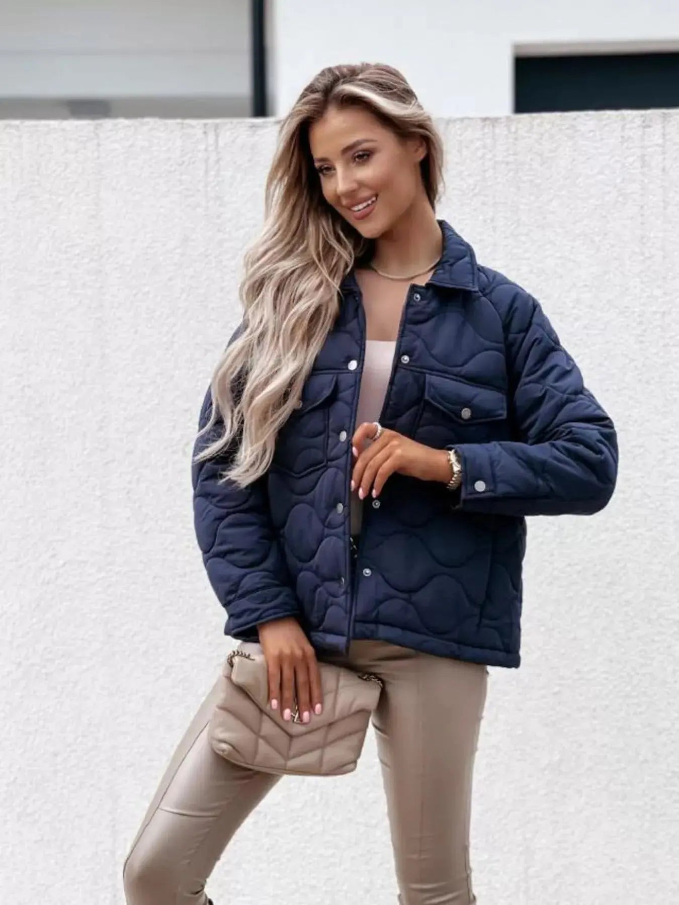 Quilted Snap-Down Casual Jacket Simply Love