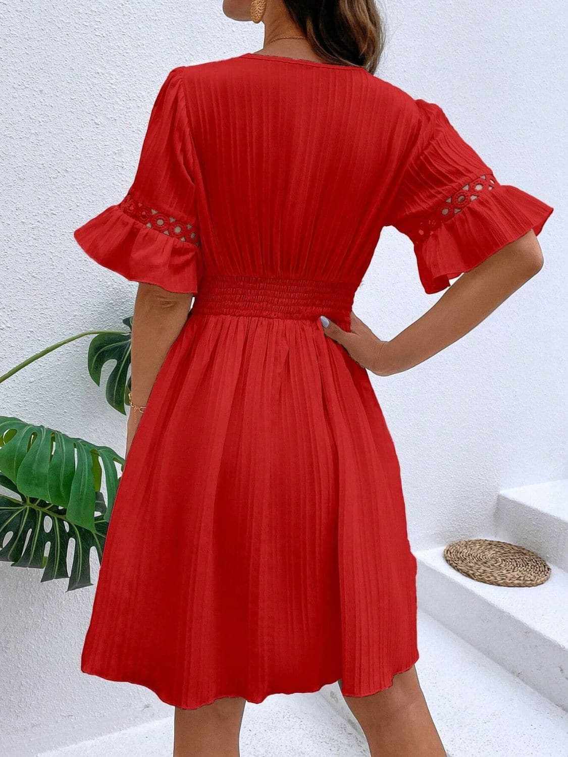 Cutout flounce sleeve mini dress - Love Salve 
