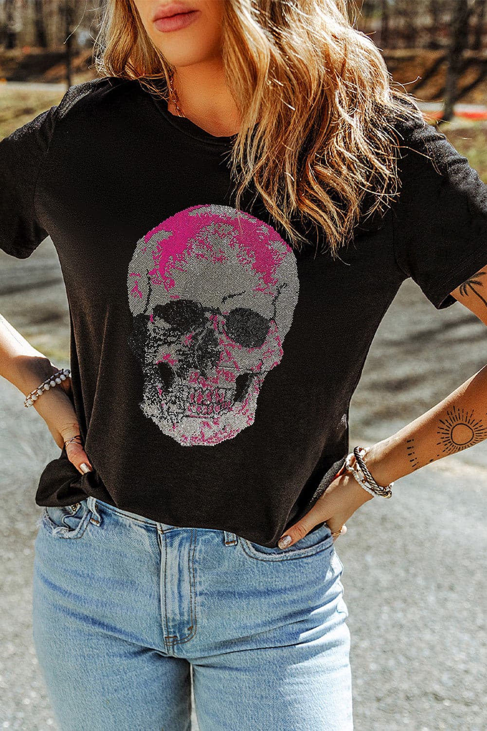 Skull Round Neck Short Sleeve T-Shirt.