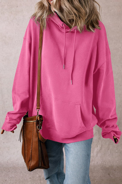 Sheer drawstring pocket hoodie with long sleeves