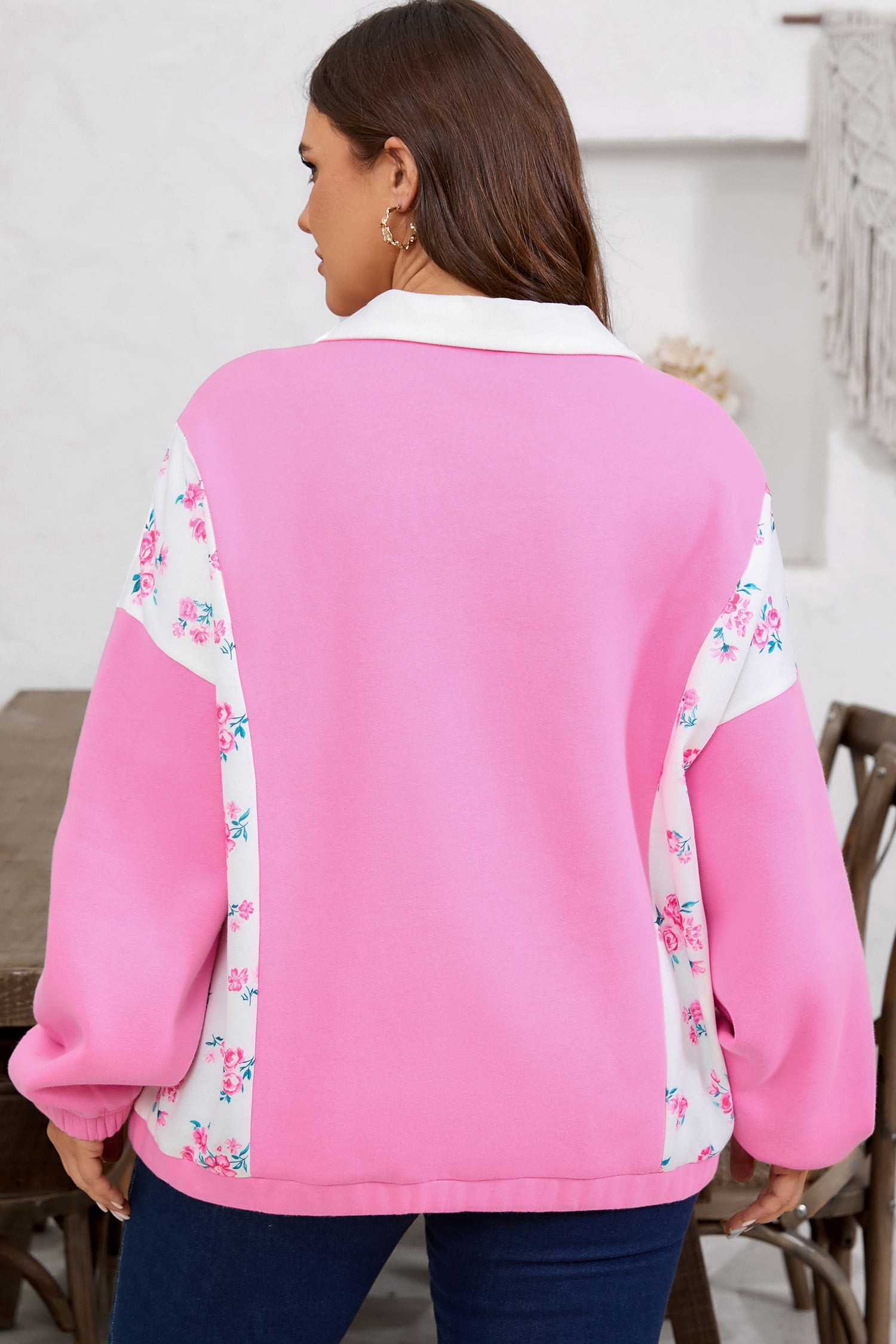 Dear-Lover Pink Floral Top Women's Plus Size Polo Long Sleeve Southern Belle Style Dear-Lover Dropshipping