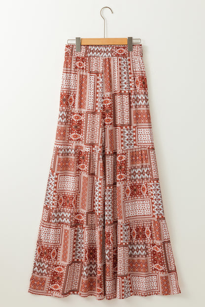 Boho tiered palazzo pants - brown Aztec print