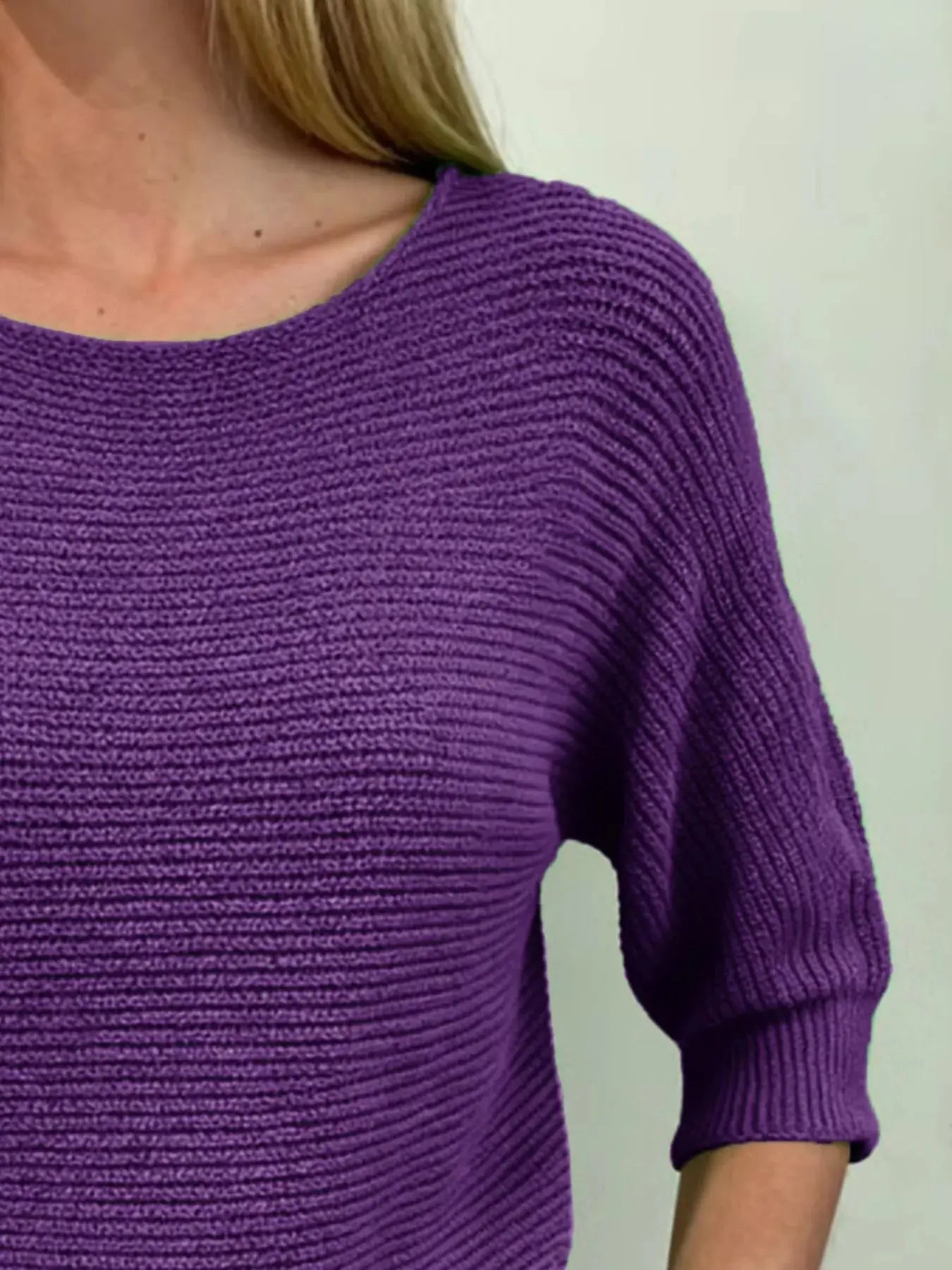 Full Size Ribbed Knit Round Neck Sweater Plus Size Simply Love