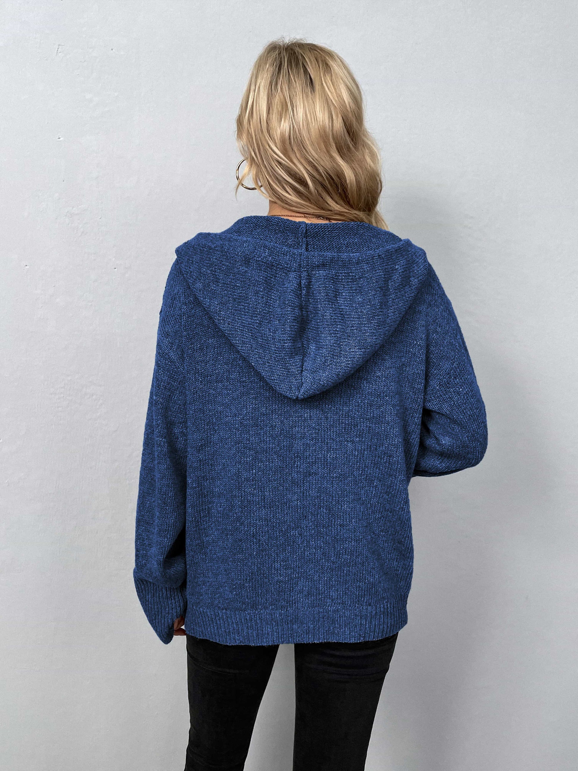 Button-Down Long Sleeve Hooded Sweater.