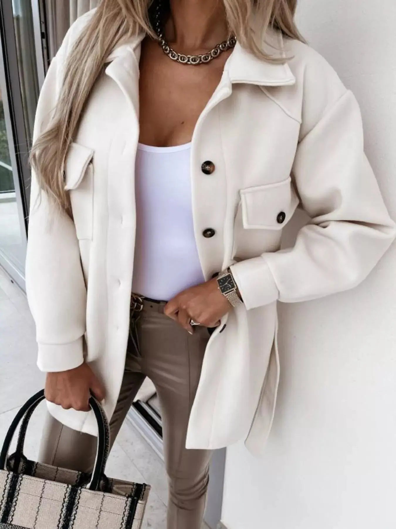 Button-Down Tie Waist Coat Simply Love