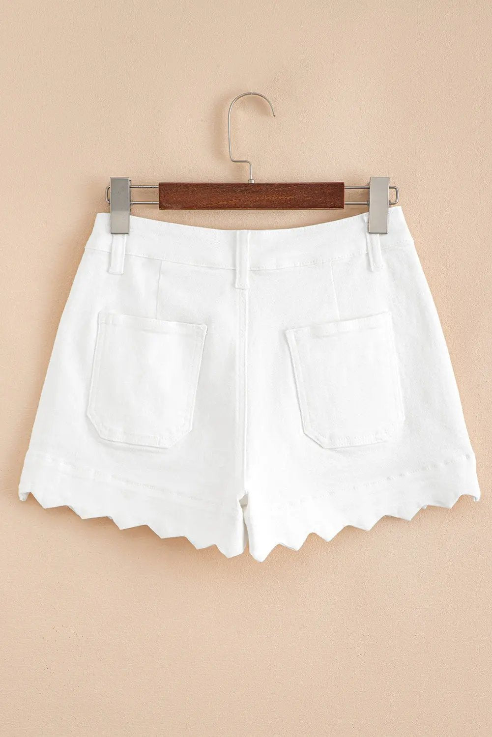 White Scalloped Hemline Acid Wash High Waist Denim Shorts Love Salve