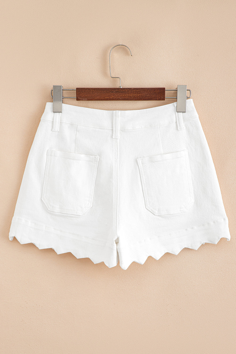 White Scalloped Hemline Acid Wash High Waist Denim Shorts Love Salve