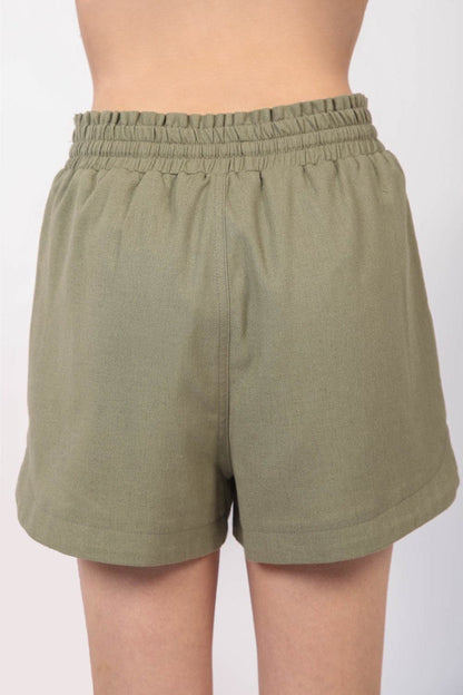 VERY J Drawstring Elastic Waist Linen Shorts.