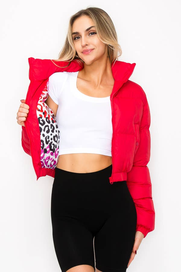 Bold & Cozy Mock Neck Printed Lining Puffer Jacket Coco’s Tee Boutique